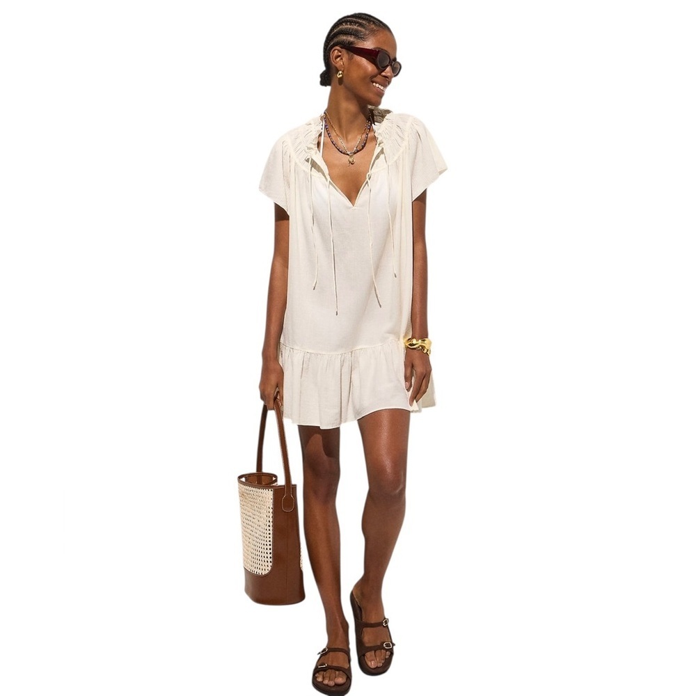 J. Crew Airy Gauze Cotton Babydoll Dress NWT L Natural Ivory - Picture 2 of 10